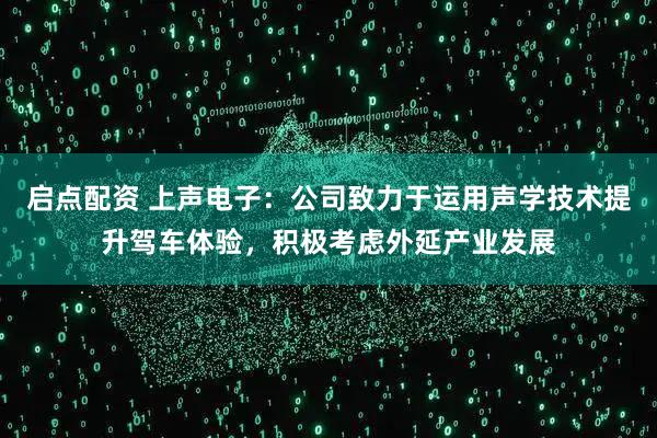 启点配资 上声电子：公司致力于运用声学技术提升驾车体验，积极考虑外延产业发展
